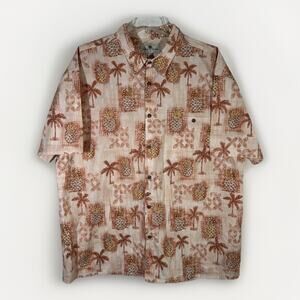 Island Shores Shirt Mens 2XL Cotton Tan Short Sleeve Hawaiian Button Up